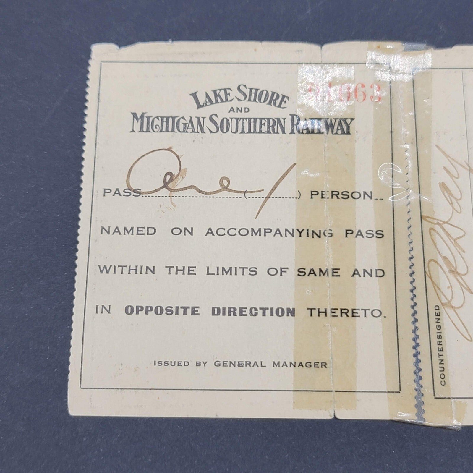 1909 Lake Shore Railroad Ticket Railway Antique Vintage Train Pass Rare