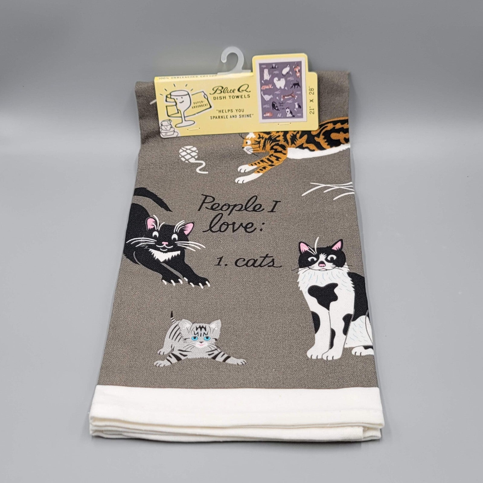"People I Love" Cat Cats Theme Kitchen Dish Towel 21" x 28" Blue Q NEW Siamese 