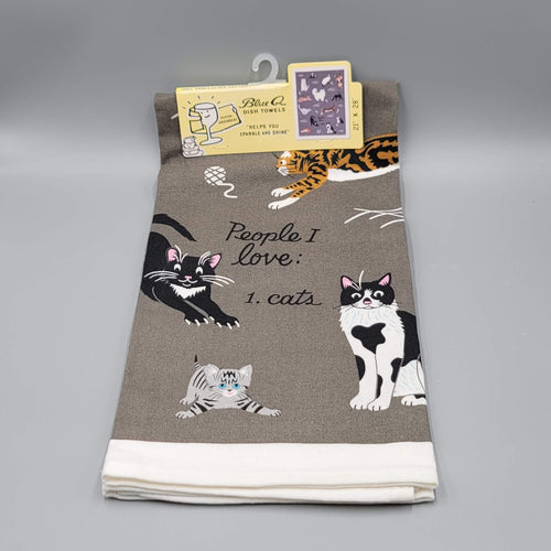 "People I Love" Cat Cats Theme Kitchen Dish Towel 21" x 28" Blue Q NEW Siamese 