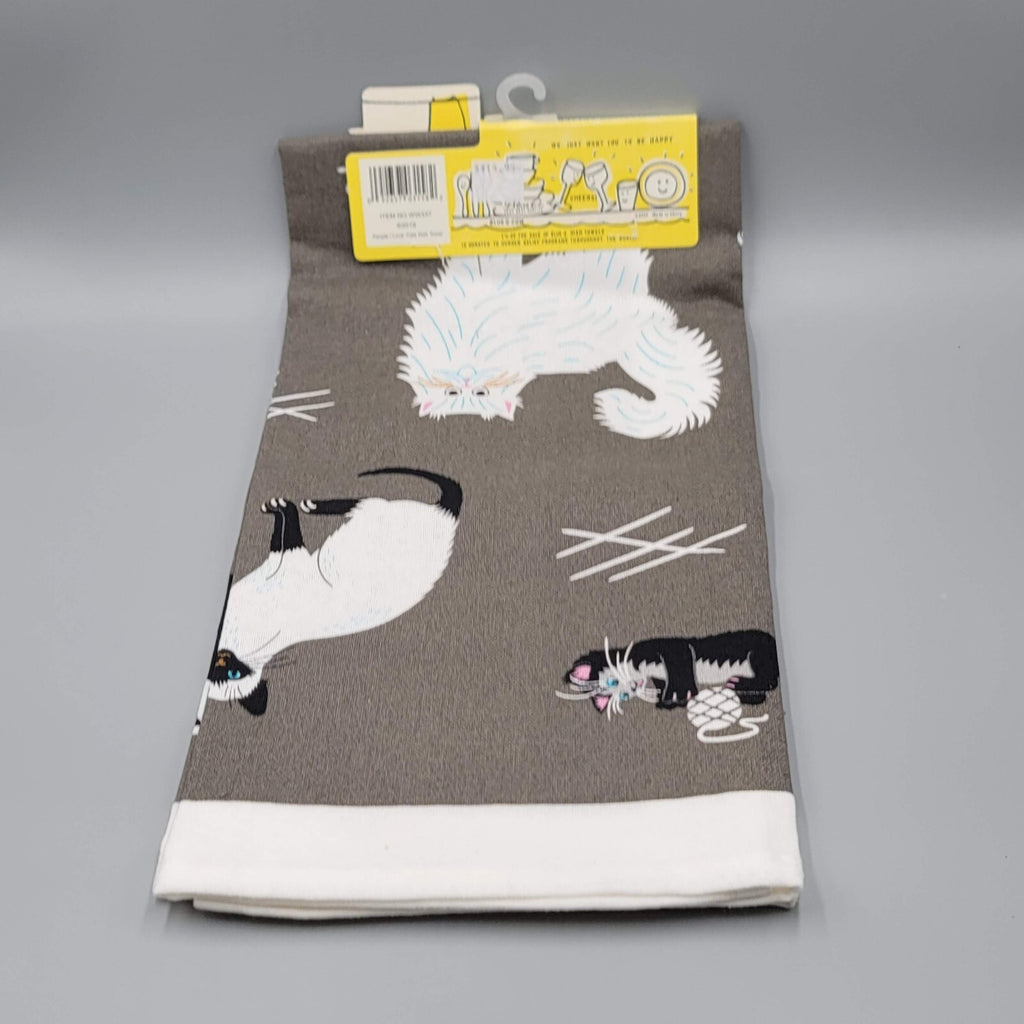 "People I Love" Cat Cats Theme Kitchen Dish Towel 21" x 28" Blue Q NEW Siamese 