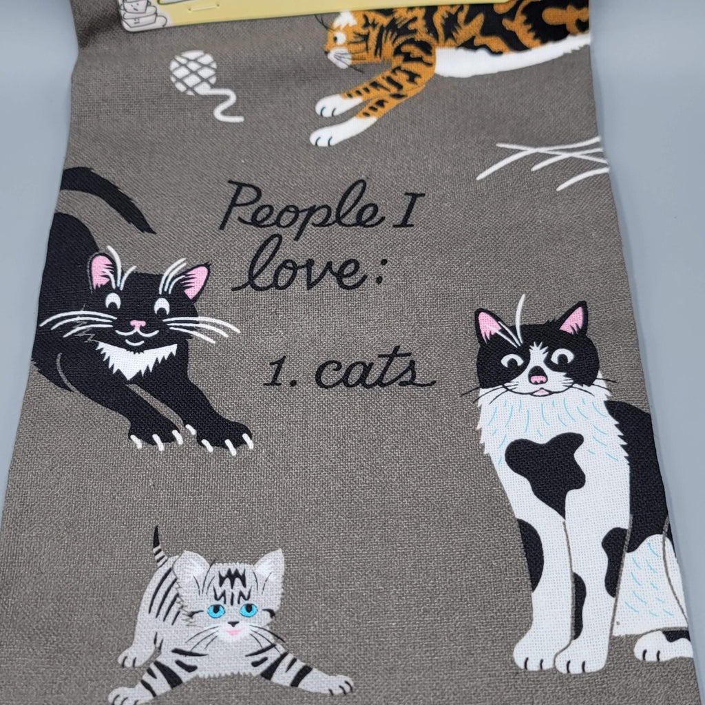 "People I Love" Cat Cats Theme Kitchen Dish Towel 21" x 28" Blue Q NEW Siamese 