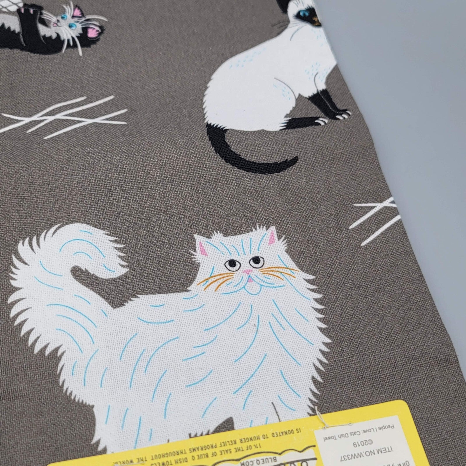 "People I Love" Cat Cats Theme Kitchen Dish Towel 21" x 28" Blue Q NEW Siamese 