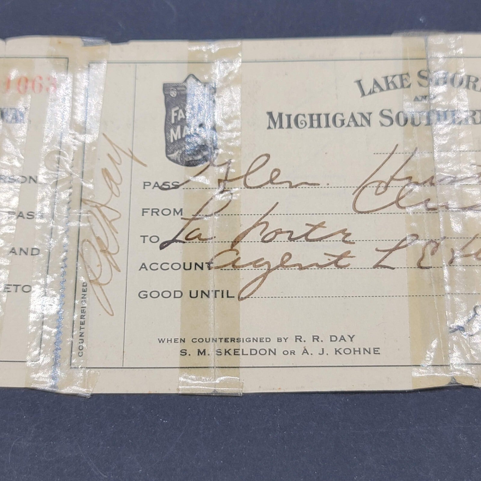 1909 Lake Shore Railroad Ticket Railway Antique Vintage Train Pass Rare